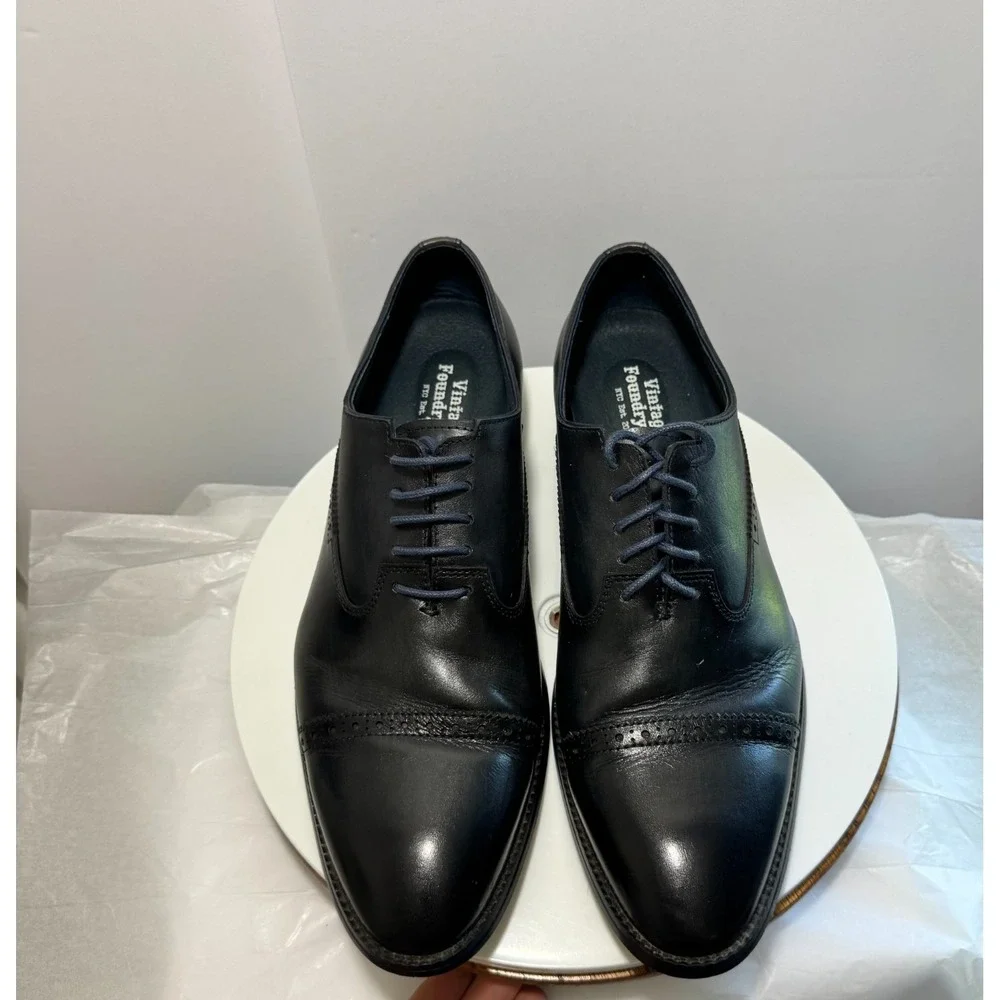 Vintage Foundry Co. Leather Business Career Cap Toe Oxfords Men 10 Midnight Navy